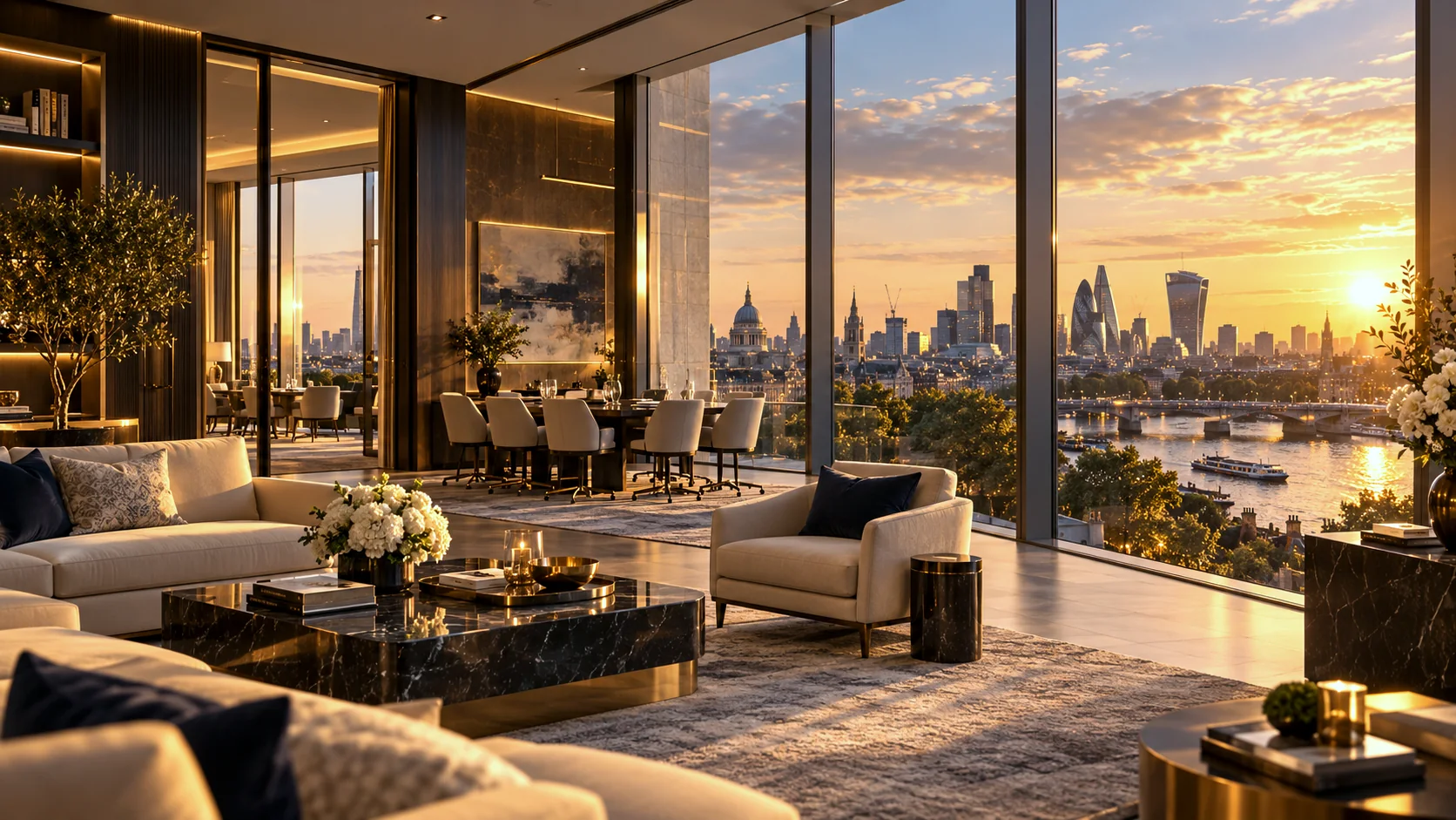 Premium London interior with panoramic city views